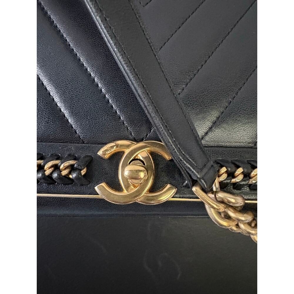 Chanel Chevron Top Handle Flap Bag - Black Calfskin with Gold Hardware - Picture 10 of 11